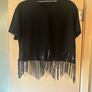 SHEIN Black Fringe Sequin Crop Top